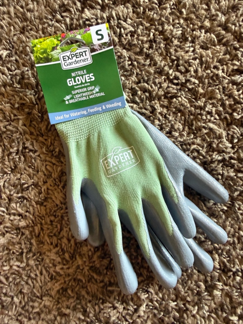 Expert Gardener Nitrile Gardening Gloves in Green and Gray - Small